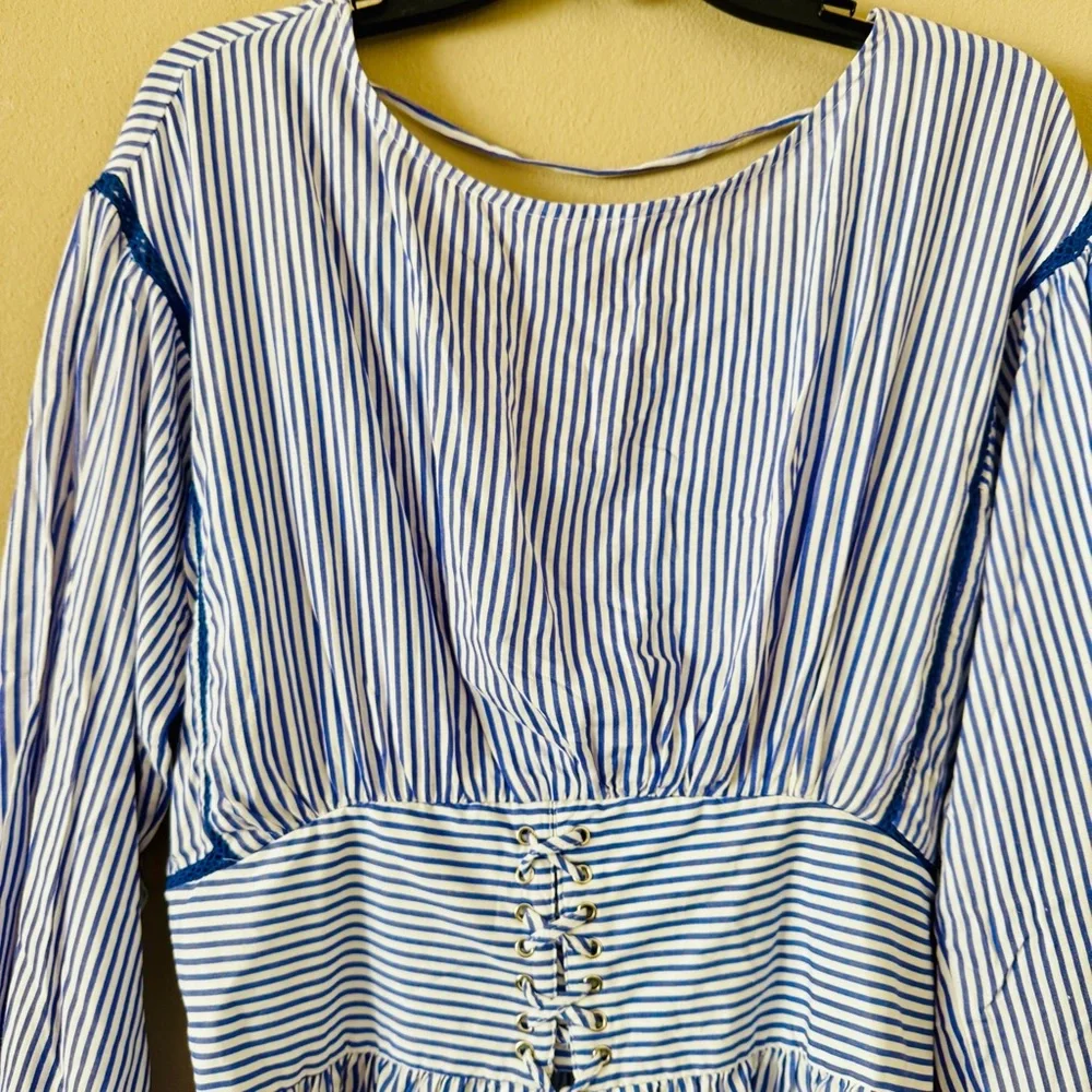 NWT Umgee Striped Puffed Sleeve Corset Top with Scoop Back Blouse Size S - Picture 4 of 9